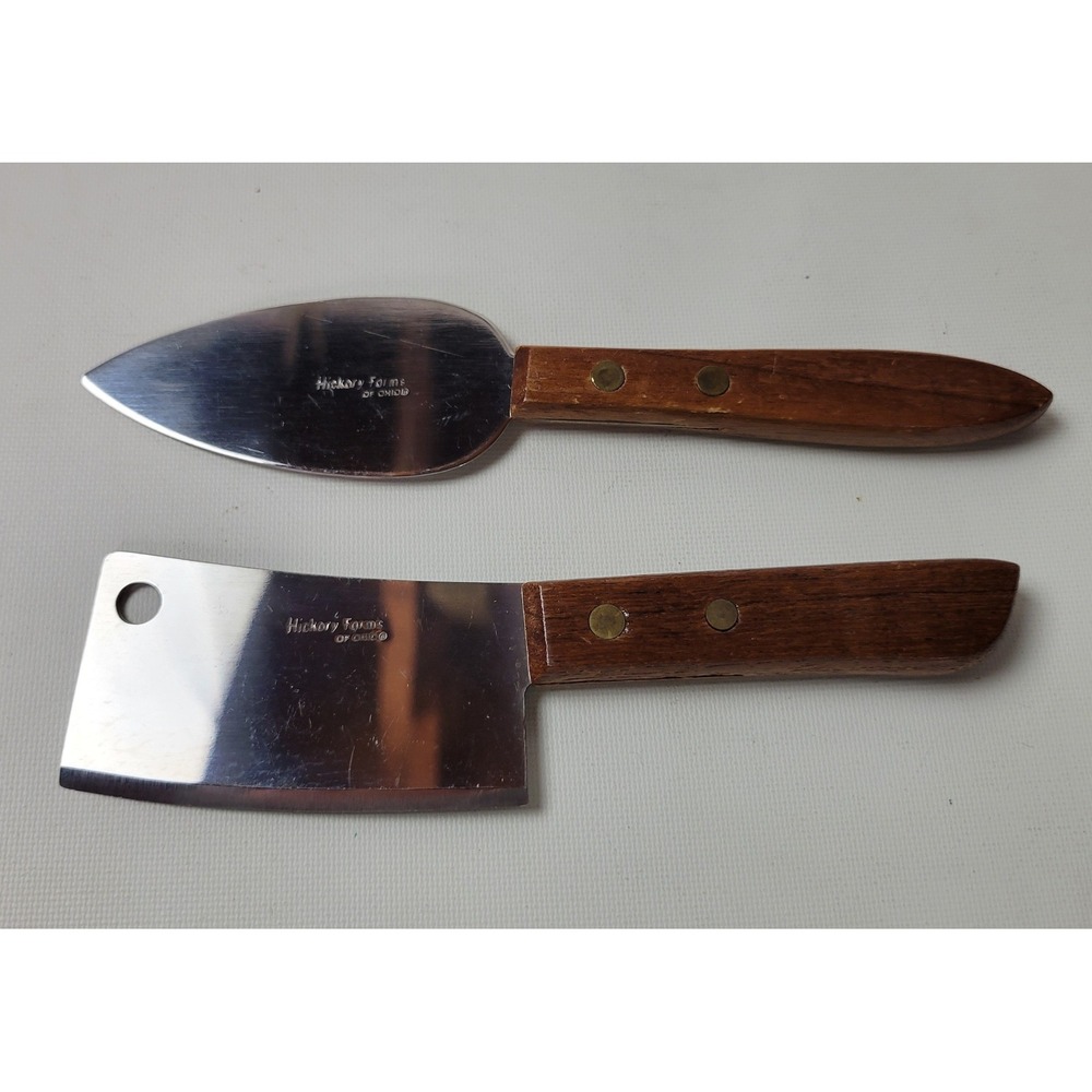 Hickory Farms of Ohio Vintage Cheese Knife Set Mini Cleaver Spreader Wood Handle